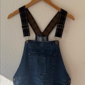 Roark Denim Overalls with Brown Patterned Straps